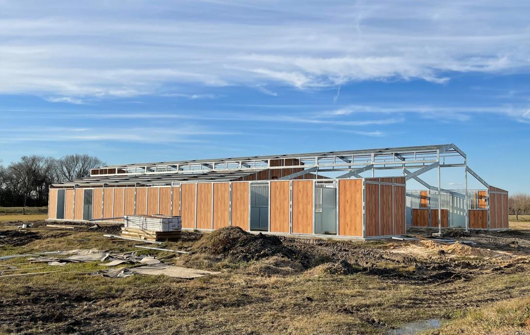 Partially built ICU barn at Miracle Ranch